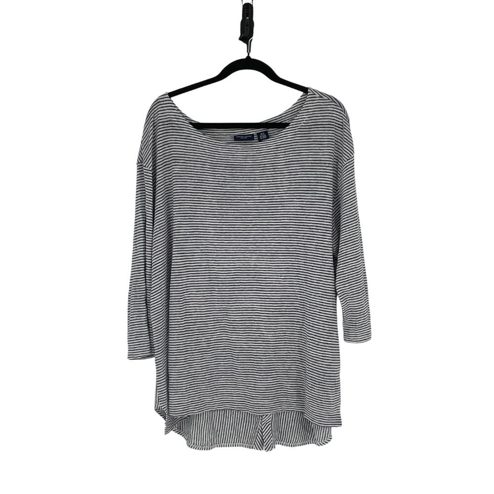 Women's Linen Navy and White Striped Knit Top - Plus 2X  (Preppy - Coastal)